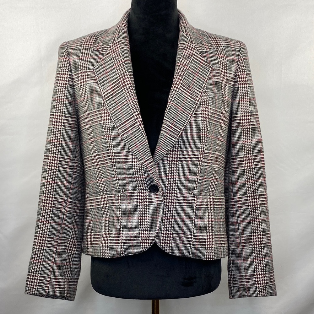 VTG 1960’s The Villager Petites Vintage Wool Houndstooth Plaid Cropped Blazer 10